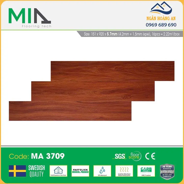 Sàn Nhựa Vinyl Hèm Khóa Giả Gỗ MIA MA 3709 Đế Cao Su 5.7mm Sàn Nhựa Vinyl Hèm Khóa Giả Gỗ MIA MA 3709 Đế Cao Su 5.7mm